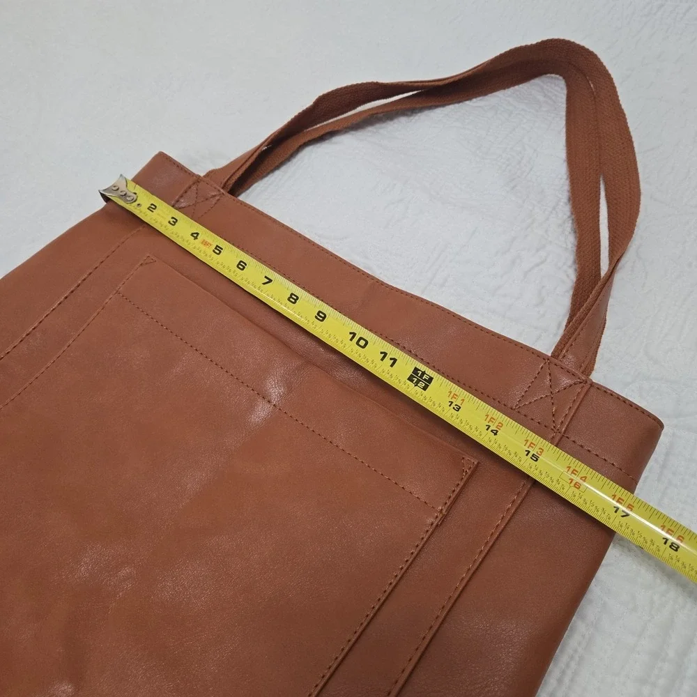 Faux Leather Burnt Orange Large Tote Inner‎ Pocket Outer Pocket Fall Autumn Girl